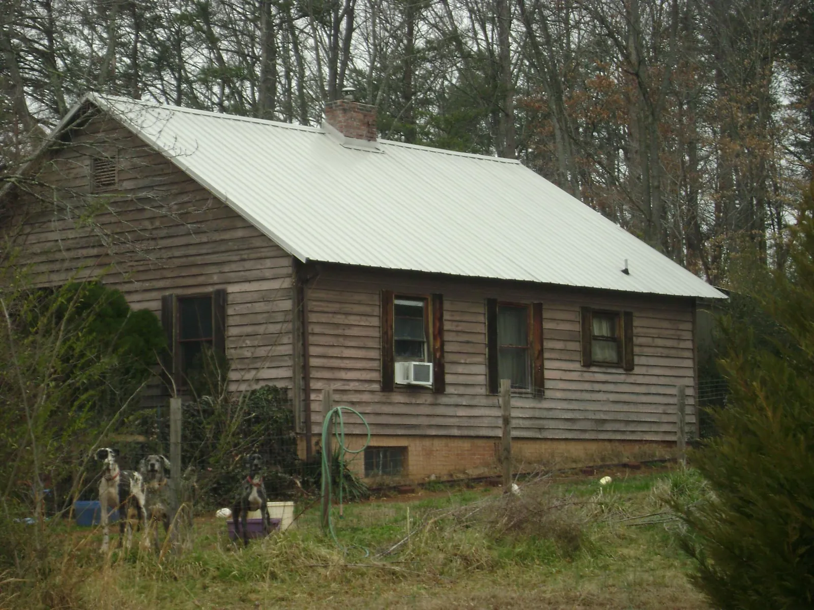 White metal roof on an old wood sided farmhouse, from a Asphalt Shingle Roof Repair job in Lees Summit